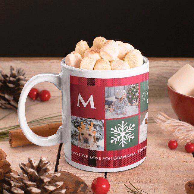 Mug Noël 5 photos grille meilleure grand-mère rouge pl (Créateur téléchargé)