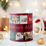 Mug Noël 8 photos grille meilleure grand-mère rouge pl<br><div class="desc">Meilleure grand-mère jamais ! Joyeux Noël avec Joyeux et neige brillante 8 photos grille collage vert et rouge plaid flanel et espoir et la typographie script de l'amour. Ajoutez votre monogramme.</div>
