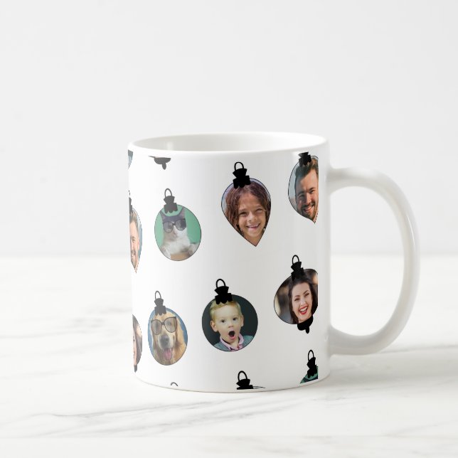 Mug Noël Amusant Famille Visages Ornements Blanc (Droite)