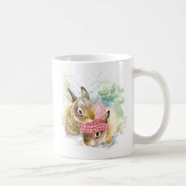Mug Noël | Aquarelle - Bunnies de forêt d'hiver (Droite)