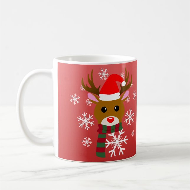 Mug Noël blanc Rudolph le renne à nez rouge (Gauche)