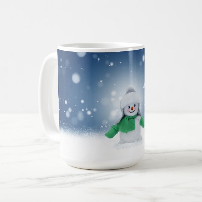 Mug Noël bonhomme de neige SlipperyJoe foulard vert m (Devant gauche)