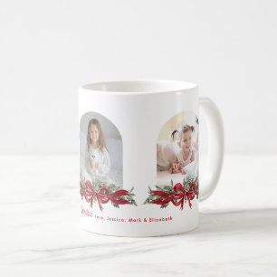 Mug Noël Botanique à l'Aquarelle avec Ruban Rouge Fami