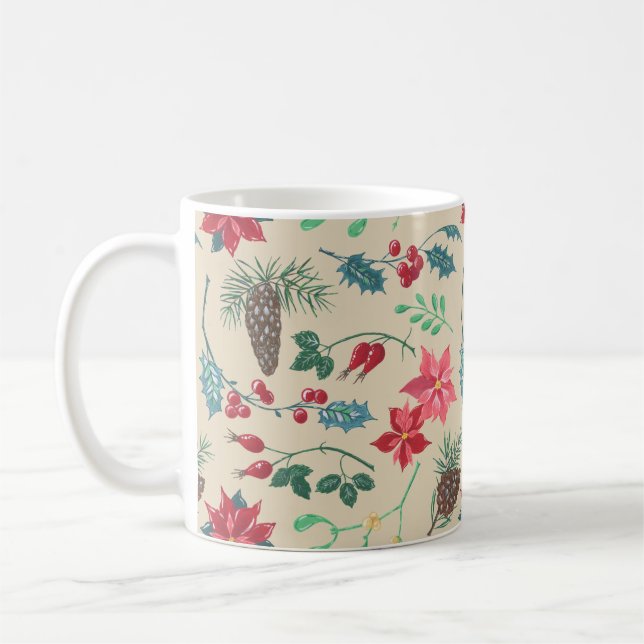 Mug Noël botanique traditionnel (beige) (Gauche)