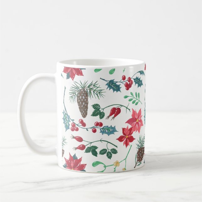 Mug Noël botanique traditionnel (blanc) (Gauche)
