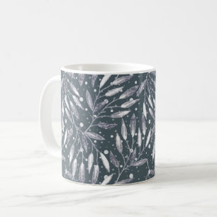 Mug Noël, brindilles argentées, blanc, flocons de neig
