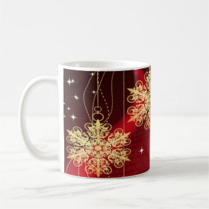 Mug Noël cadeau Red Golden Snowflakes Holiday