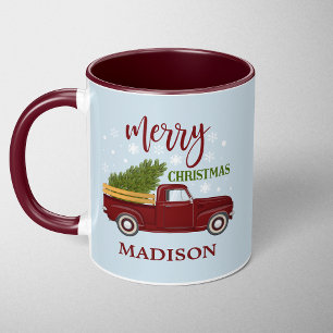 Mug Noël camionnette rouge vintage personnalisé 