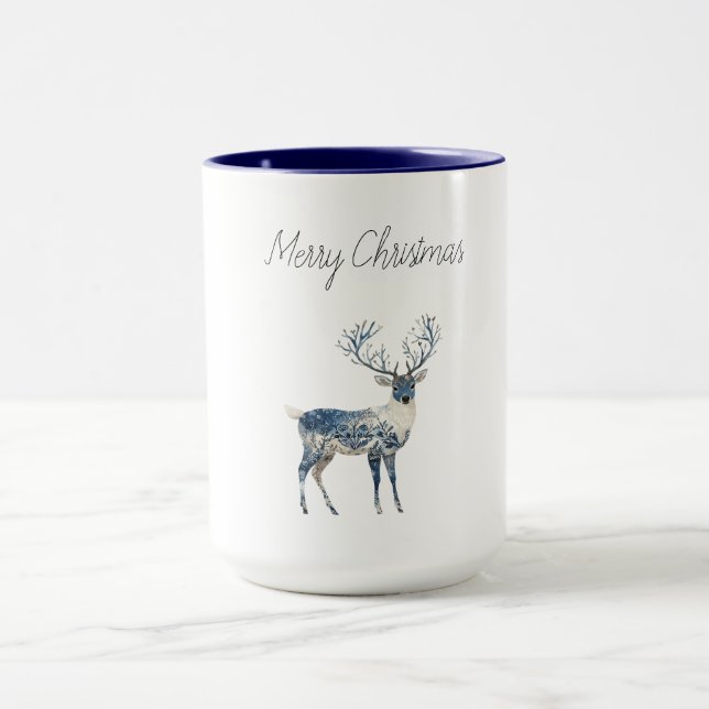 Mug Noël Cerf Blanc Bleu Nordique (Centre)