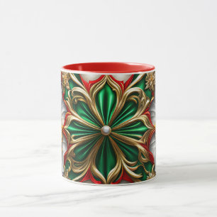 Mug NOËL ~ CHAOTIQUE 3D ~ Rouge, Vert et Or ~