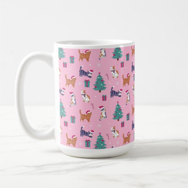 Mug Noël Chats et arbres Motif de vacances (Gauche)