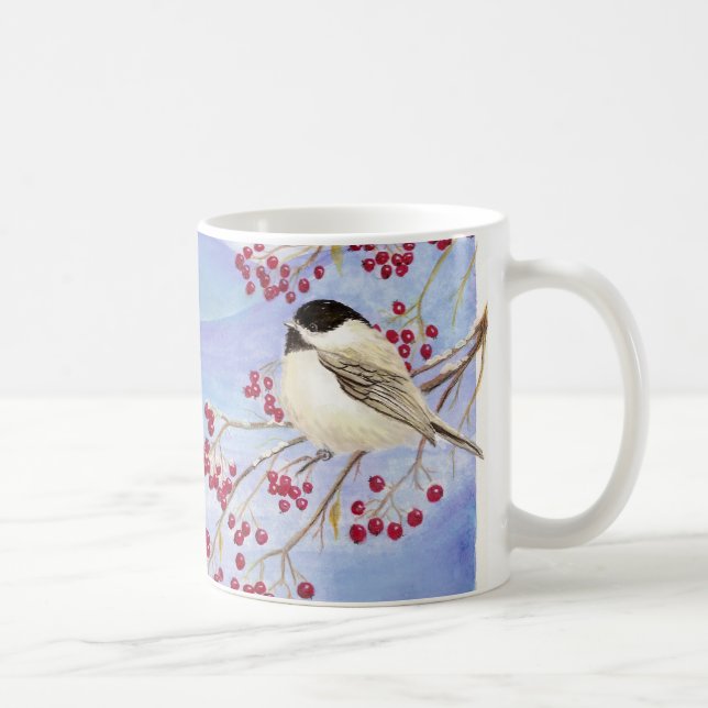 Mug Noël Chickadee mignon Oiseau Baies rouges (Droite)