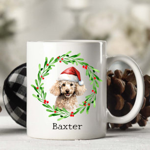 Mug Noël Chien Poodle Santa Hat Holiday