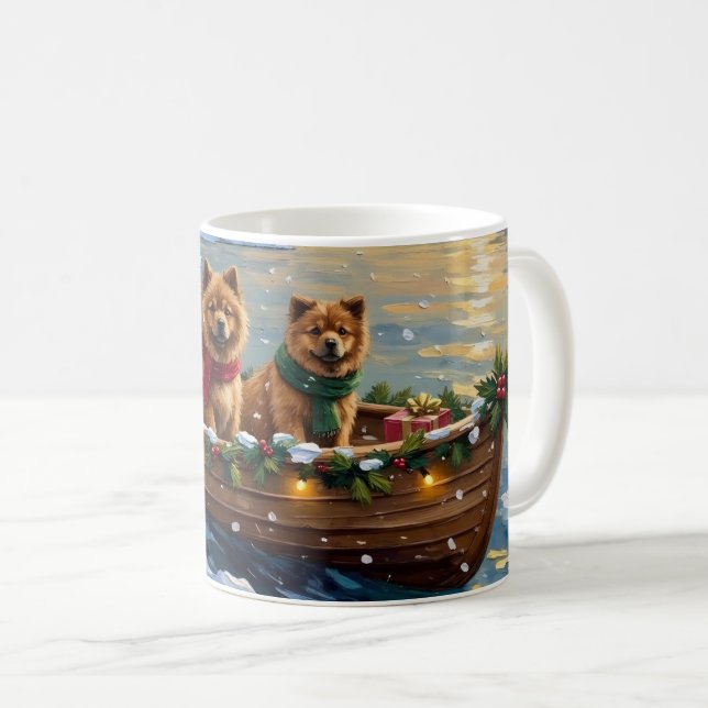 Mug Noël Chow Chow Bateau Fêtes (Devant droit)