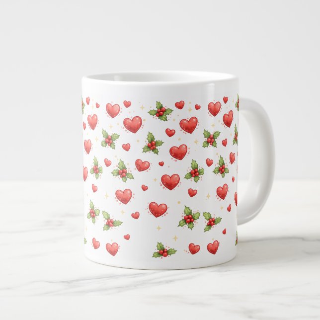Mug Noël Cœurs & Houx (Devant droit)
