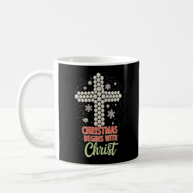Mug Noël commence avec le Christ Chrétien neige Xmas (Gauche)