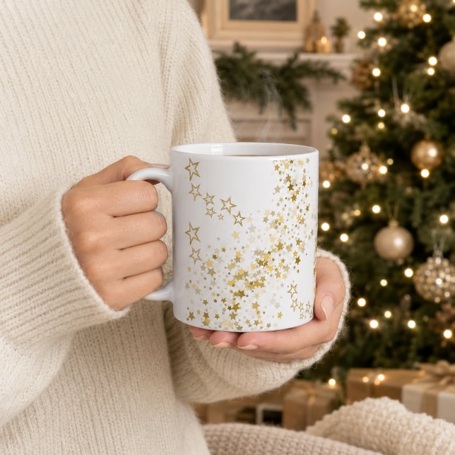 Mug Noël Confetti Étoile Dorée Élégante (Créateur téléchargé)