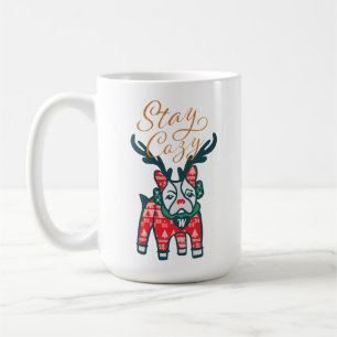 Mug Noël confortable de renne de bouledogue français