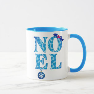 Mug NOEL dans un Motif d'arbre de Noël bleu