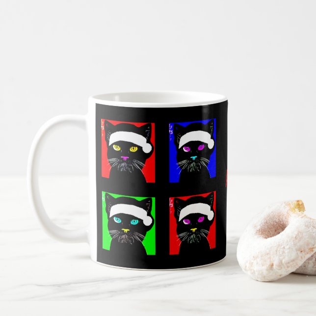 Mug Noël de chat noir noir en colère (Avec donut)