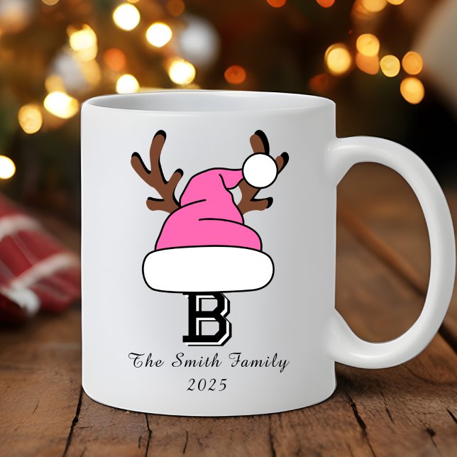 Mug Noël de Noël rose chaud et personnalisé (Personalized Hot Pink Santa Hat Monogram Christmas Coffee Mug
)