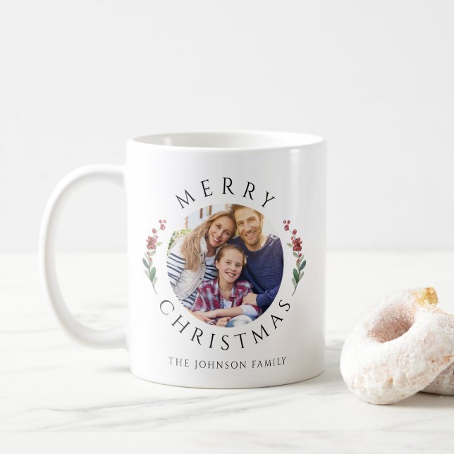 Mug Noël de photo botanique moderne (Avec donut)