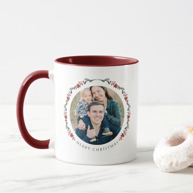 Mug Noël de photo botanique moderne (Avec donut)