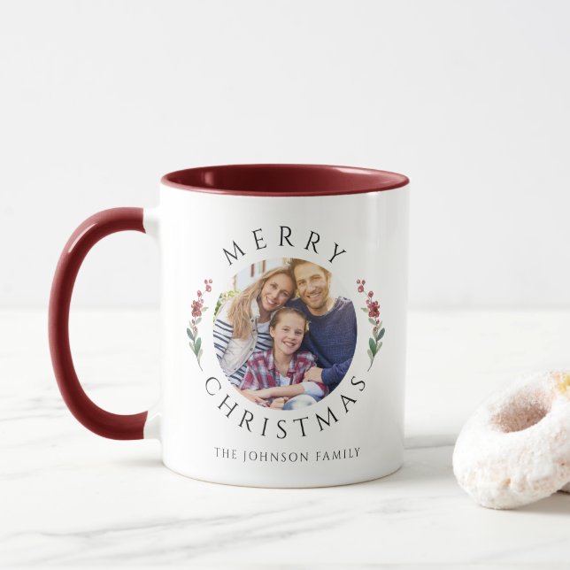 Mug Noël de photo botanique moderne (Avec donut)