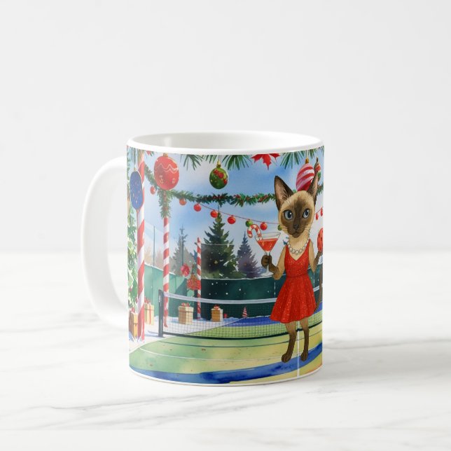 Mug Noël de Pickleball pour les amoureux de les chats (Devant gauche)