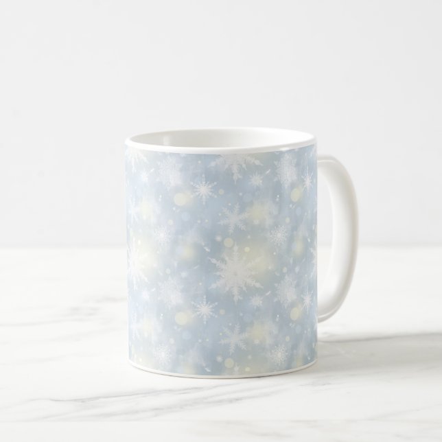 Mug noël, design, blanc, flocons de neige, léger, gris (Devant droit)