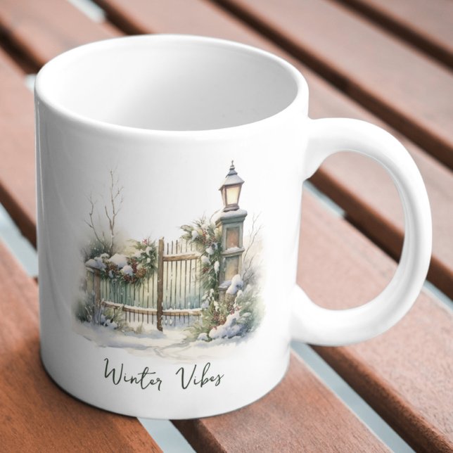 Mug Noël d'hiver Clôture de feuillage vert personnalis (Créateur téléchargé)