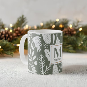 Mug Noël d'hiver Folio Famille Monogramme Vert