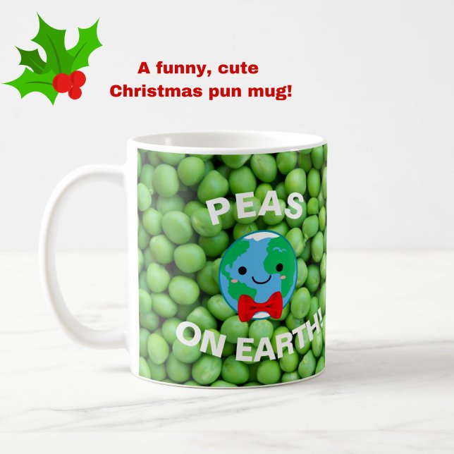 Mug Noël drôle "Pois sur Terre" Punny mignonne (Cute, funny and punny! Makes a great gift at Christmas or year-round!)