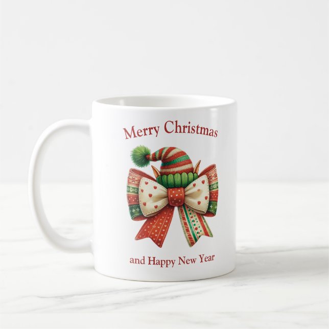 Mug Noël drôle ruban rustique avec chaussures d'elfes (Gauche)