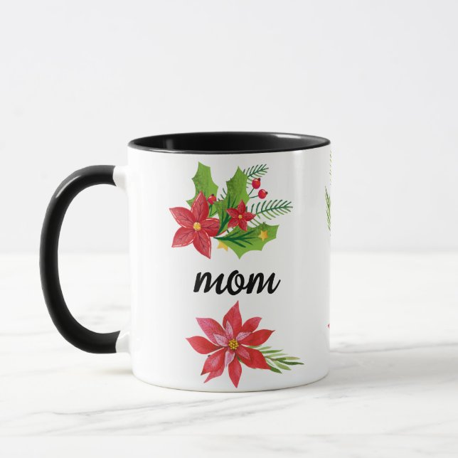 Mug Noël Écriture Holly Noir Maman Noir (Gauche)