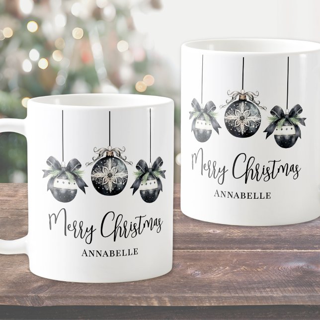 Mug Noël Élégant Noir Blanc (Elegant Black White Christmas Coffee Mug)