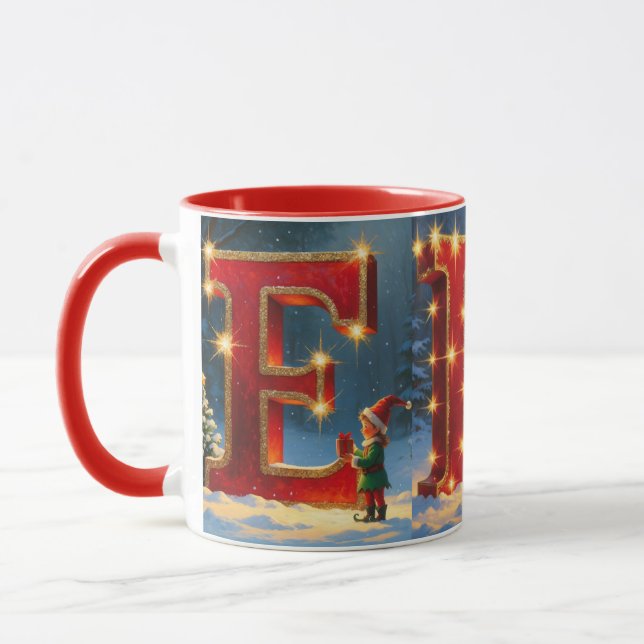 Mug Noël ELF Fête Cadeau de vacances Secret Santa (Gauche)