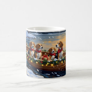 Mug Noël en bateau avec Beagle