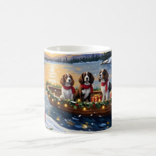Mug Noël en bateau avec un Brittany Spaniel