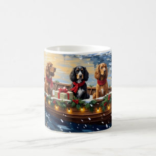 Mug Noël en bateau avec un Cocker Spaniel