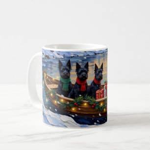 Mug Noël en bateau avec un Terrier Écossais