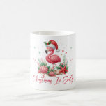 Mug Noël en Flamant rose juillet<br><div class="desc">Envisagez une scène charmante où un délicieux flamant rose, orné d'un chapeau de Père Noël festif, pose gracieusement à côté d'un éventail d'étoiles de mer, de coquillages et de coraux. L'ensemble est baigné d'harmonieuses nuances de vert et de rose, ce qui en fait le motif parfait pour une fête de...</div>