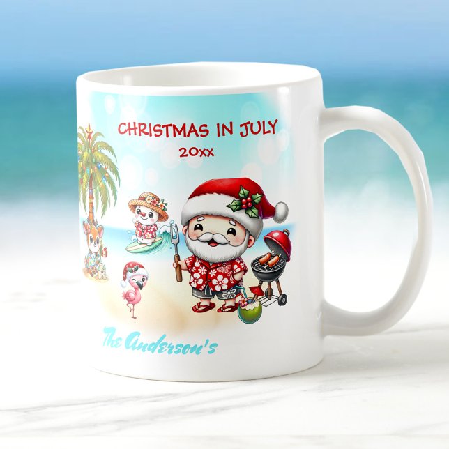 Mug Noël En Juillet Joli Père Noël Tropical Été (Christmas In July Cute Santa Tropical Summer Coffee Mug)