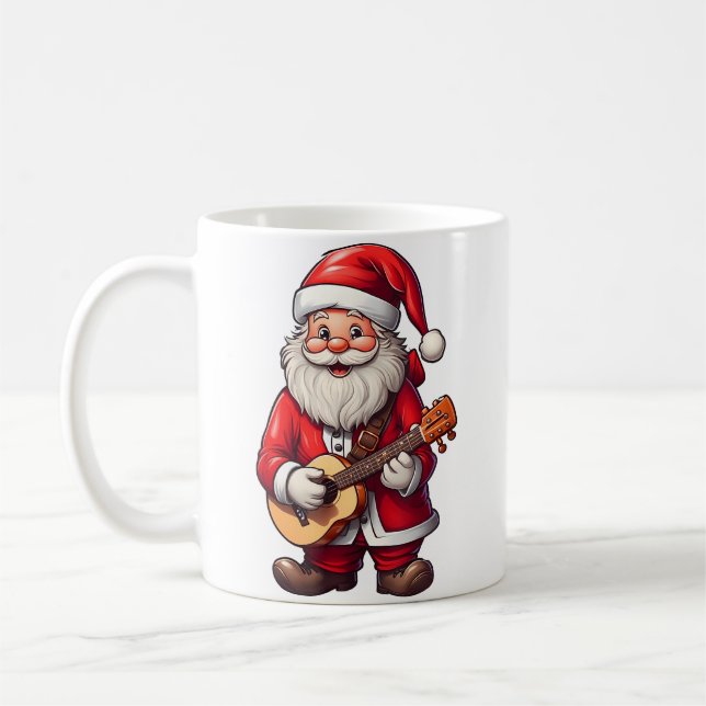 Mug Noël esthétique Santa jouant de la musique d'ukulé (Gauche)