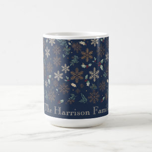Mug Noël Fleur de Neige et Houx Bleu de Fête
