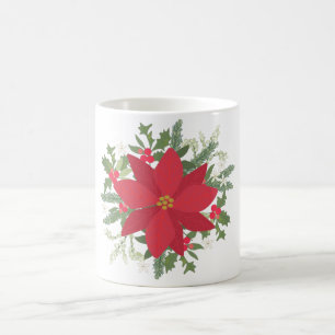 Mug Noël floral au poinsettia rouge