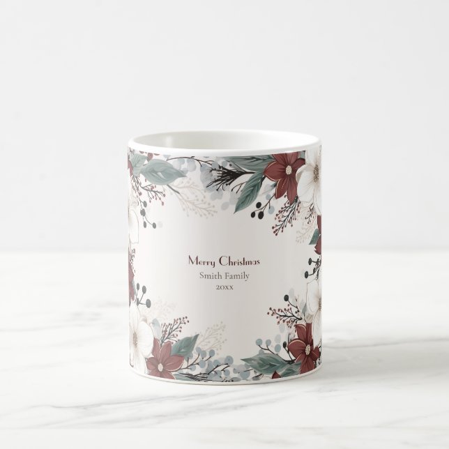 Mug Noël floral personnalisé rouge et blanc (Centre)