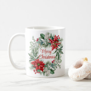 Mug Noël Floral Poinsettia Wreath Joyeux Noël