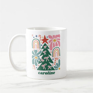 Mug Noël Floral Ruban Coquette Personnalisé Mignon