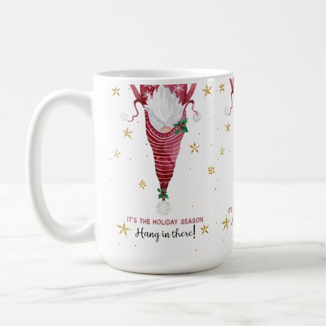 Mug Noël Gnome Drôle Hang in There Snowflakes (Gauche)